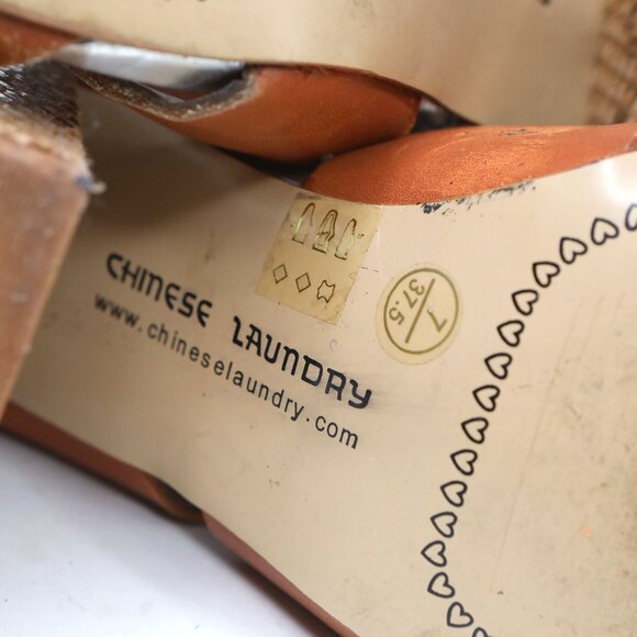 Chinese Laundry Brown Cage Strappy Sandals Python Block Heel Open Toe Shoes - Picture 11 of 12